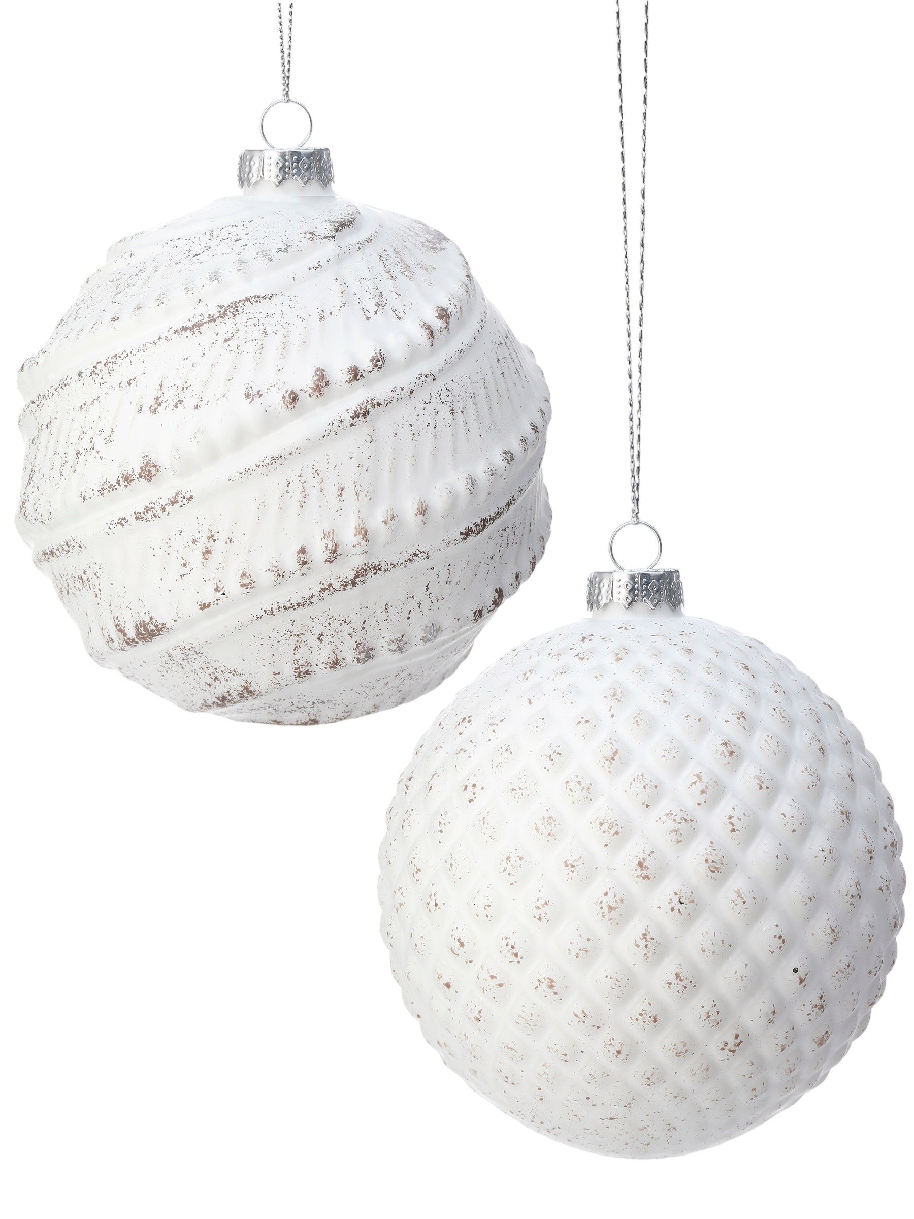 Whitewash Ball Ornaments S/2 - The Sandy Santa