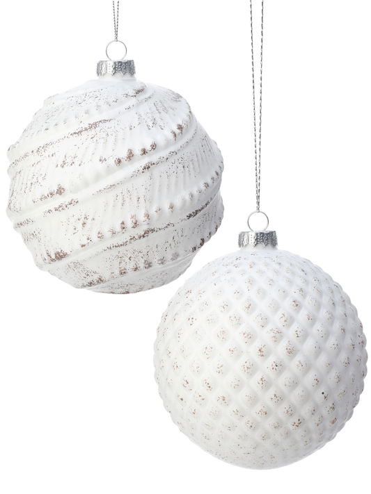 Whitewash Ball Ornaments S/2 - The Sandy Santa