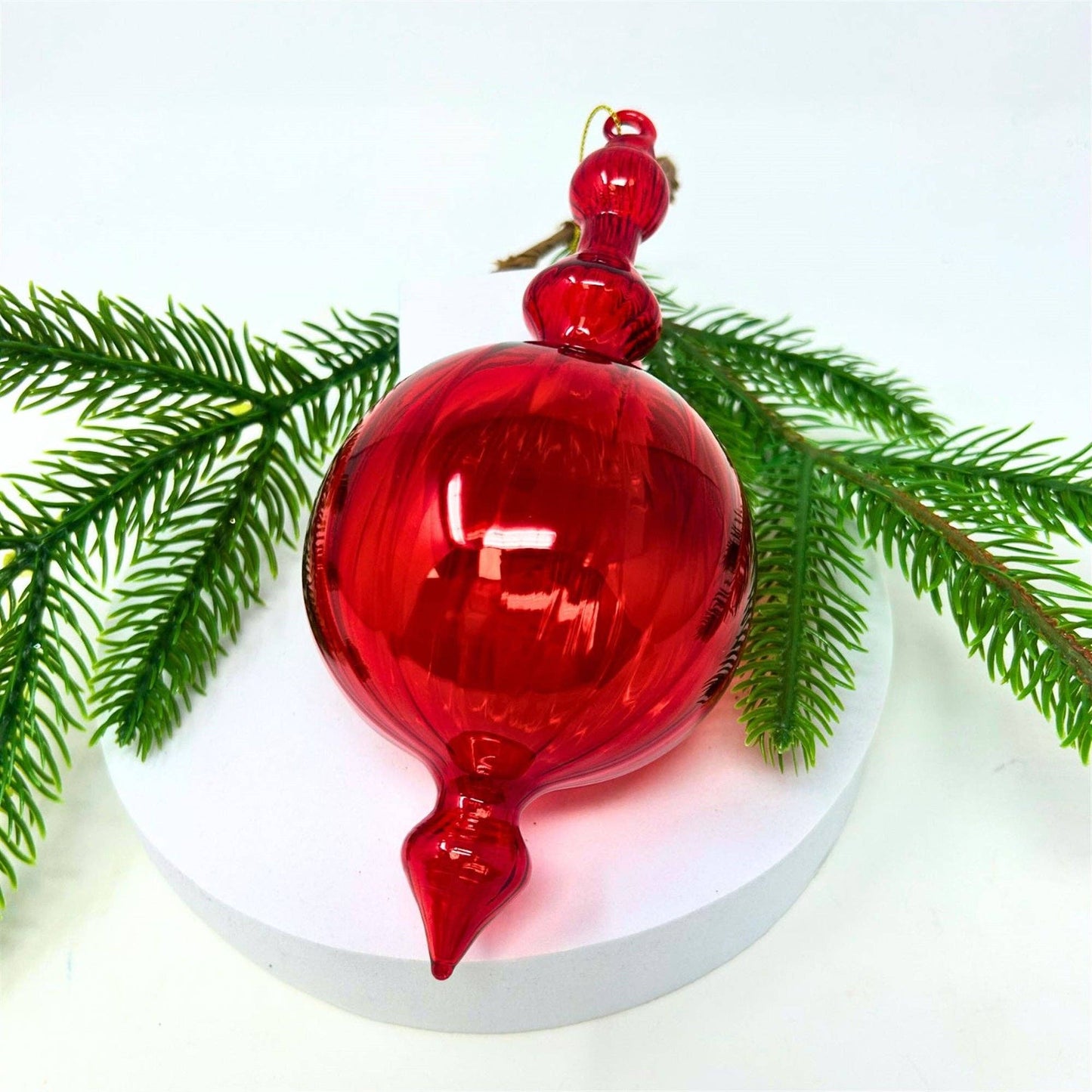 Vertical Stripe Red Glass Finial - The Sandy Santa
