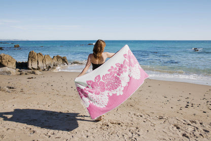 Hibiscus Organic Turkish Towel in Pink - The Sandy Santa