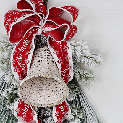Wired Red Burlap w/fluffy snowflakes - The Sandy Santa