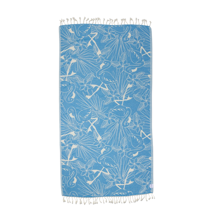 Blue Tropical Flamingo Cotton Turkish Towel - The Sandy Santa