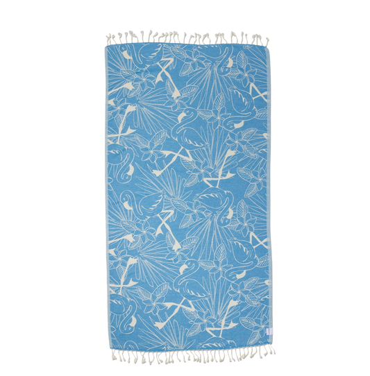 Blue Tropical Flamingo Cotton Turkish Towel - The Sandy Santa