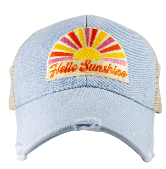 Hello Sunshine Patch Denim Trucker Hat - The Sandy Santa