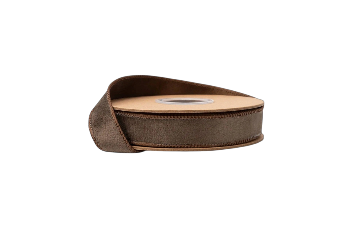 1" Reversible Classic Velvet Wired Ribbon Brown