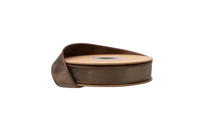 1" Reversible Classic Velvet Wired Ribbon Brown