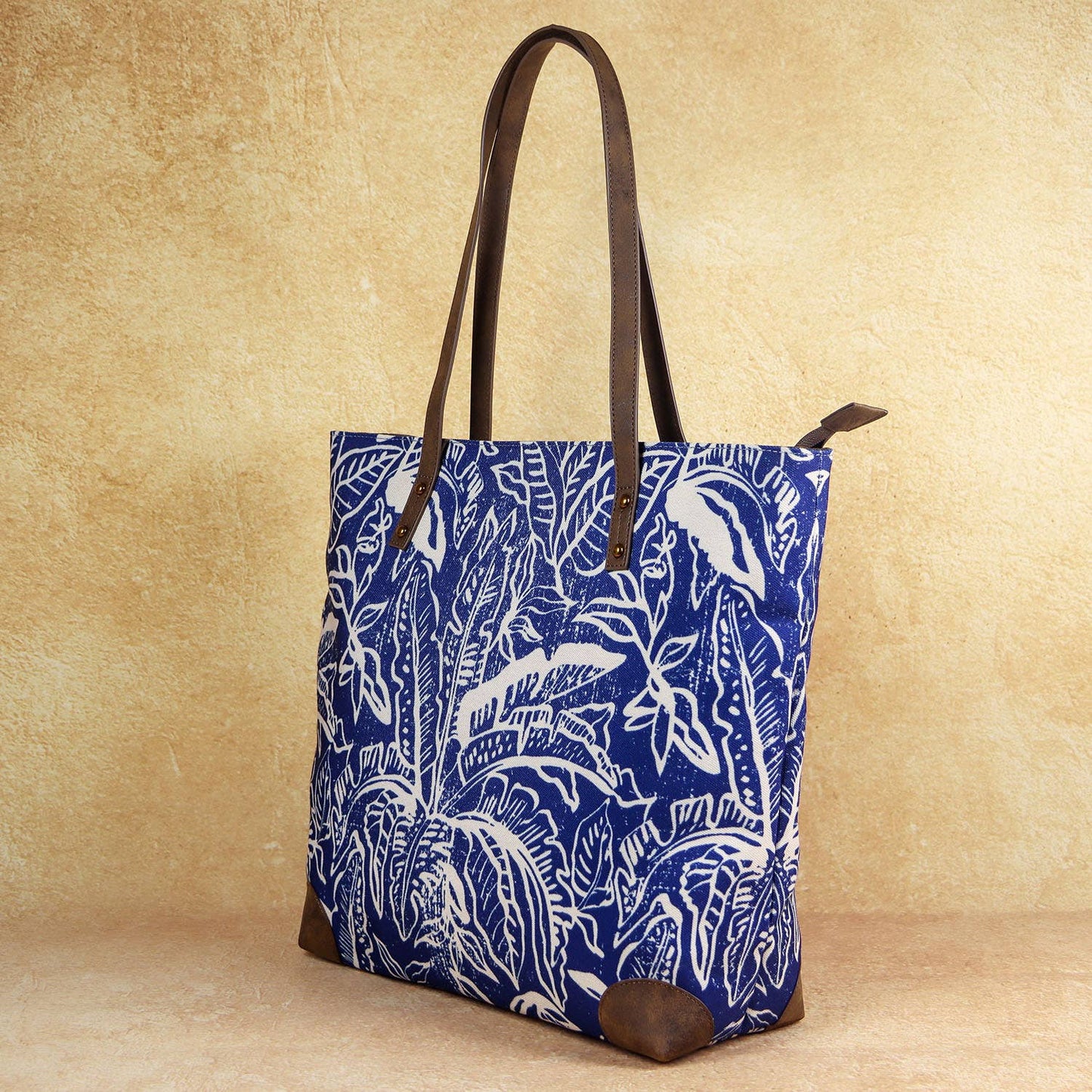 Lush Indigo Floral Canvas Tote - The Sandy Santa