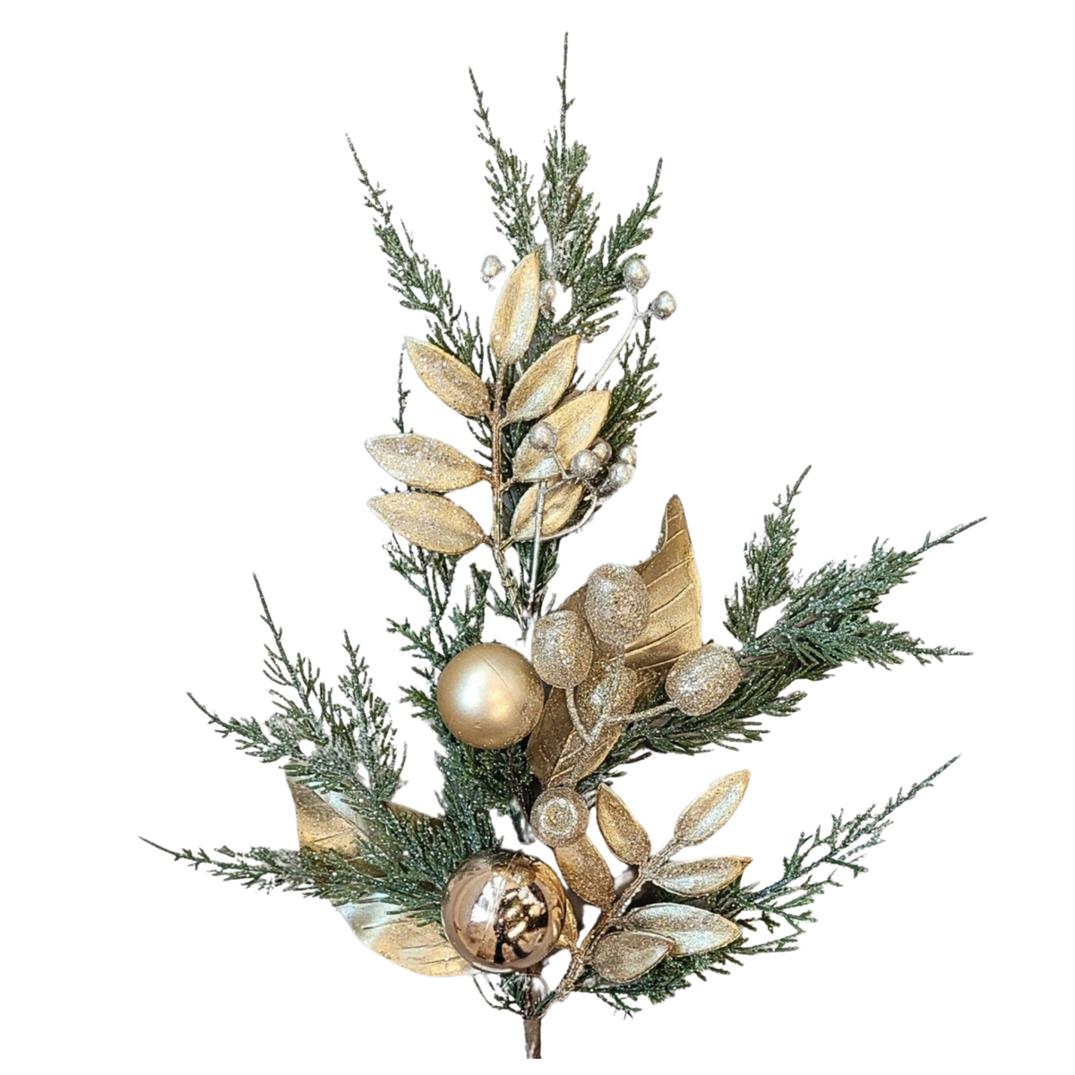 22" Cedar Mixed Metallic Leaves Spray - The Sandy Santa