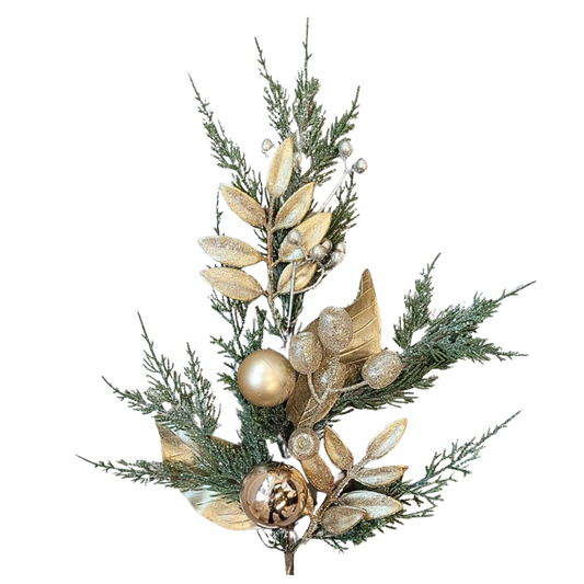 22" Cedar Mixed Metallic Leaves Spray - The Sandy Santa