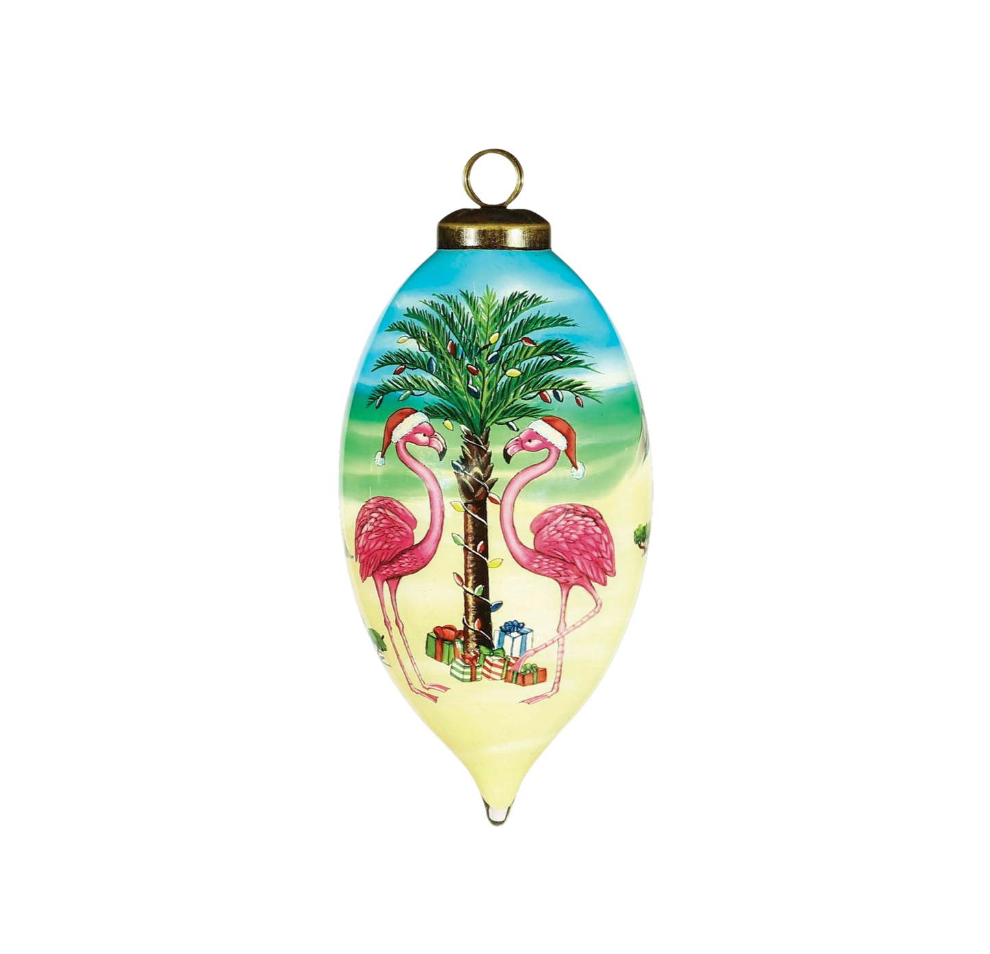 Christmas Flamingos Glass Hanging Ornament - The Sandy Santa