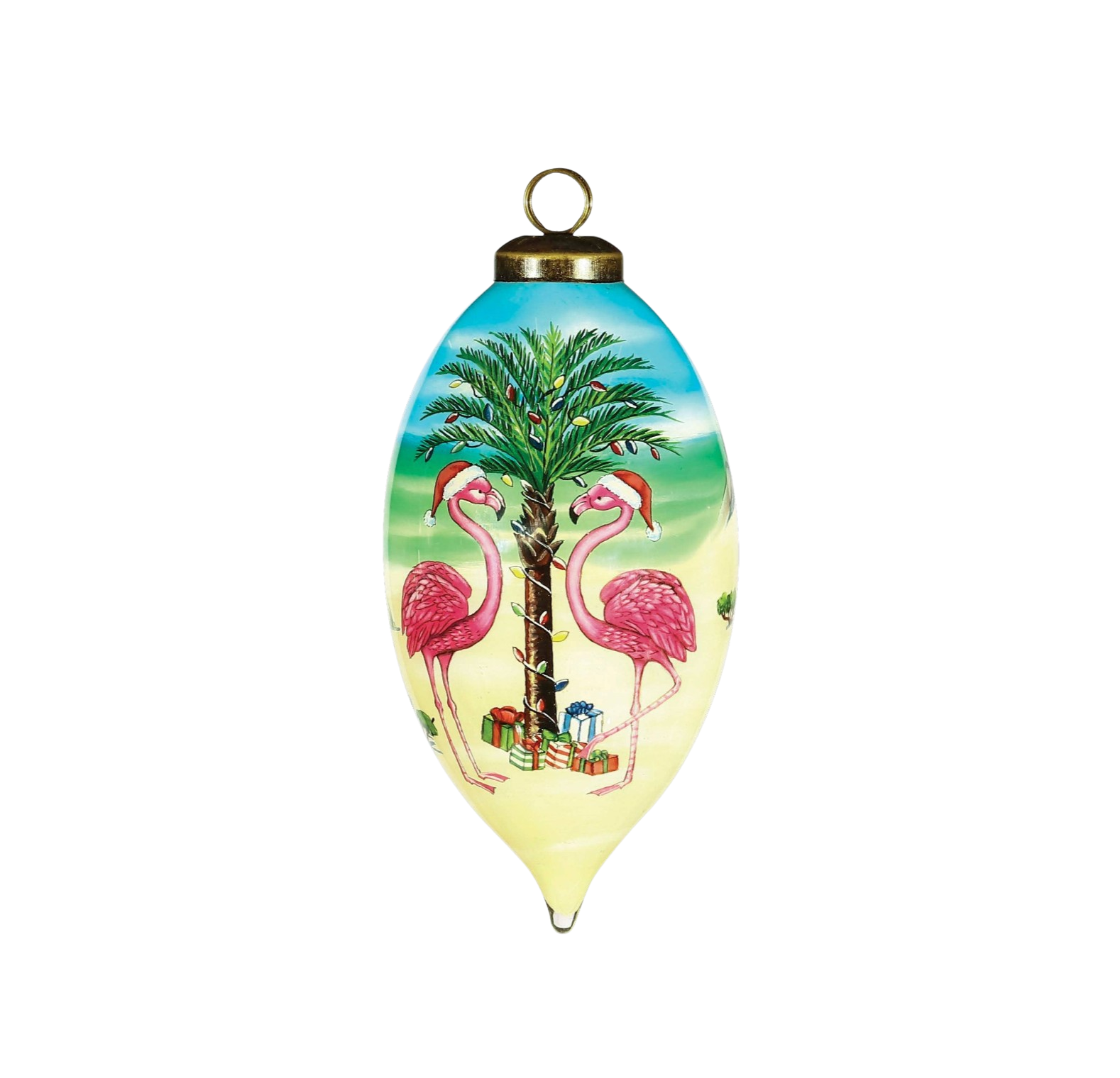 Christmas Flamingos Glass Hanging Ornament - The Sandy Santa
