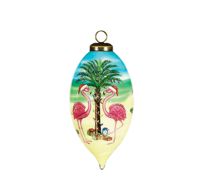 Christmas Flamingos Glass Hanging Ornament - The Sandy Santa