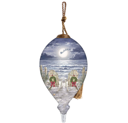 Moonlit Beach with Santa's Sleigh Glass Hanging Glass Ornament - The Sandy Santa