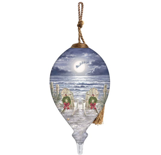 Moonlit Beach with Santa's Sleigh Glass Hanging Glass Ornament - The Sandy Santa