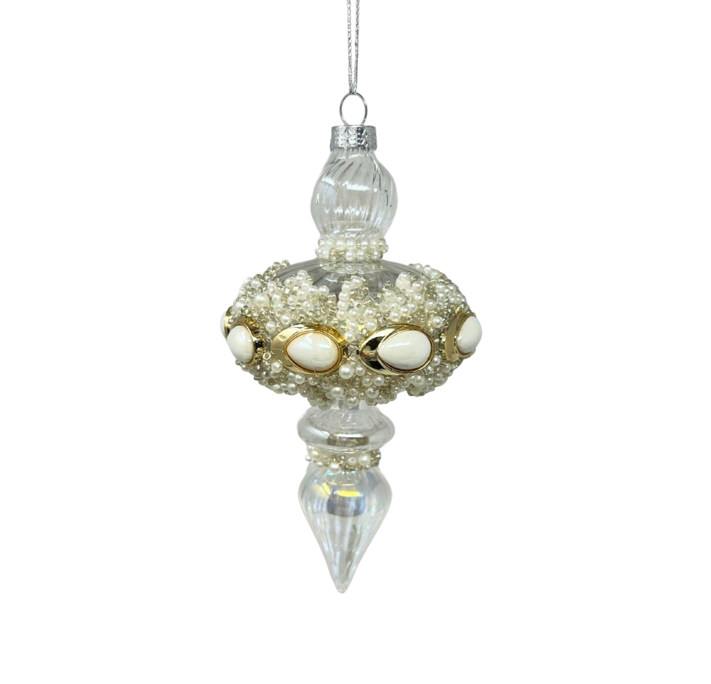 Clear Glass Pearl Bead Finial - The Sandy Santa