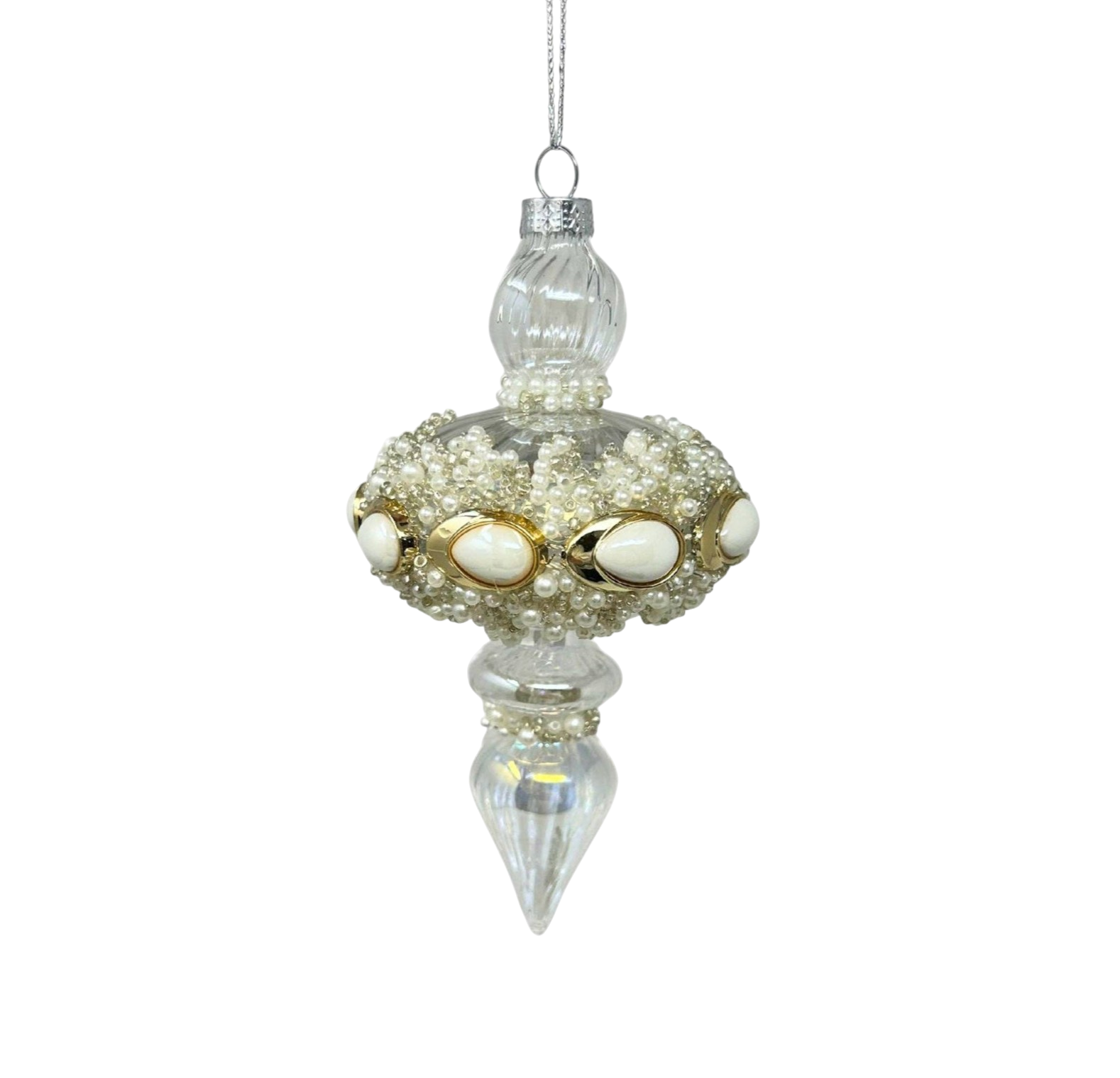 Clear Glass Pearl Bead Finial - The Sandy Santa