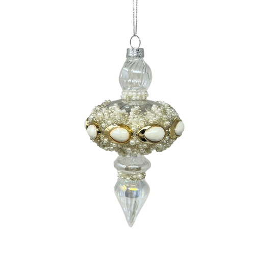 Clear Glass Pearl Bead Finial - The Sandy Santa