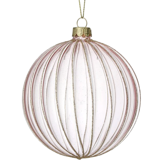 Clear Glass Glitter Ridge Ball Ornament - The Sandy Santa