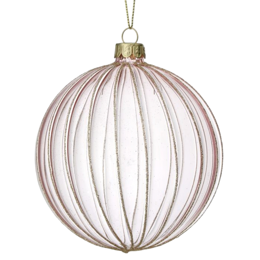 Clear Glass Glitter Ridge Ball Ornament - The Sandy Santa