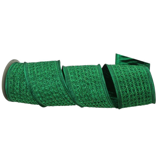 4"X5Y MESH METALLIC DUPION RIBBON - The Sandy Santa