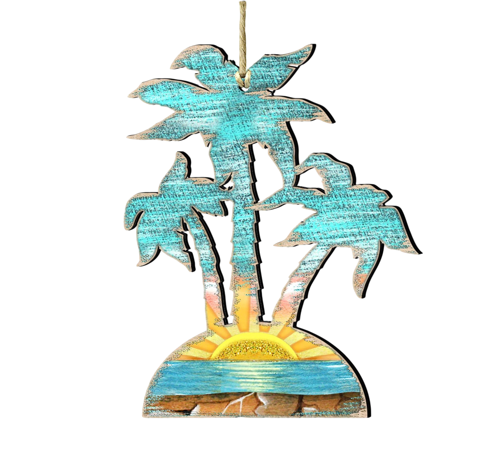 Rustic Palm Trees Wooden Ornament - The Sandy Santa