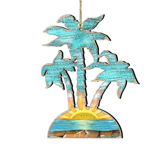 Rustic Palm Trees Wooden Ornament - The Sandy Santa