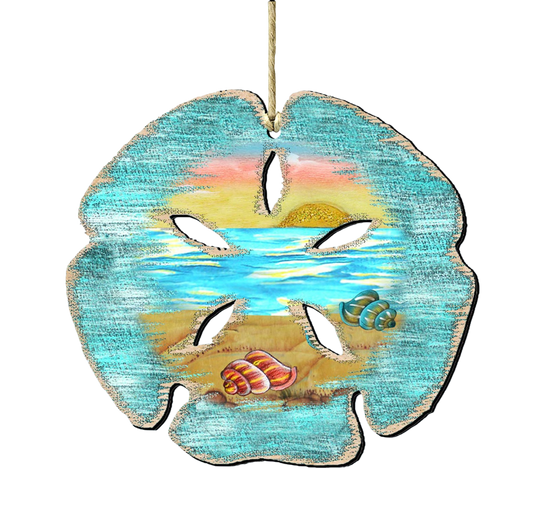 Sand Dollar Wooden Ornament - The Sandy Santa