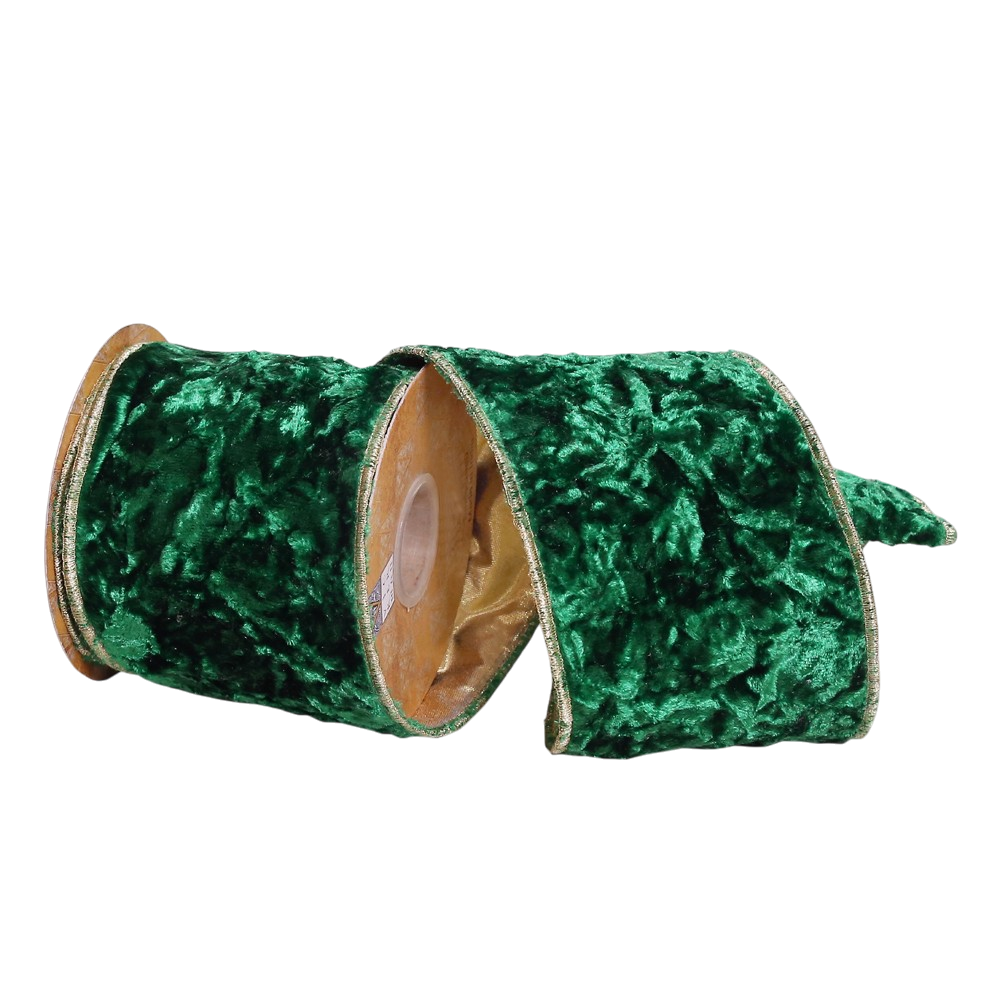Emerald Crushed Velvet Wired Edge Christmas Ribbon - The Sandy Santa