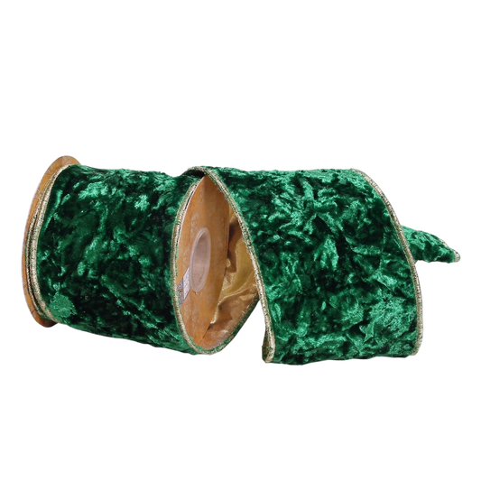 Emerald Crushed Velvet Wired Edge Christmas Ribbon - The Sandy Santa