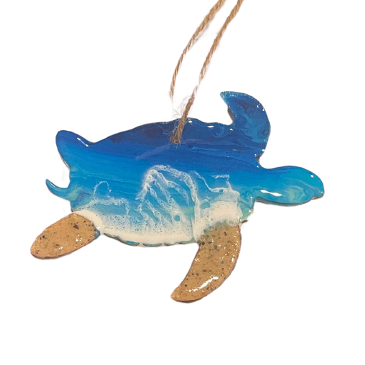 Sea Turtle Beach Resin Art Christmas Ornament - The Sandy Santa
