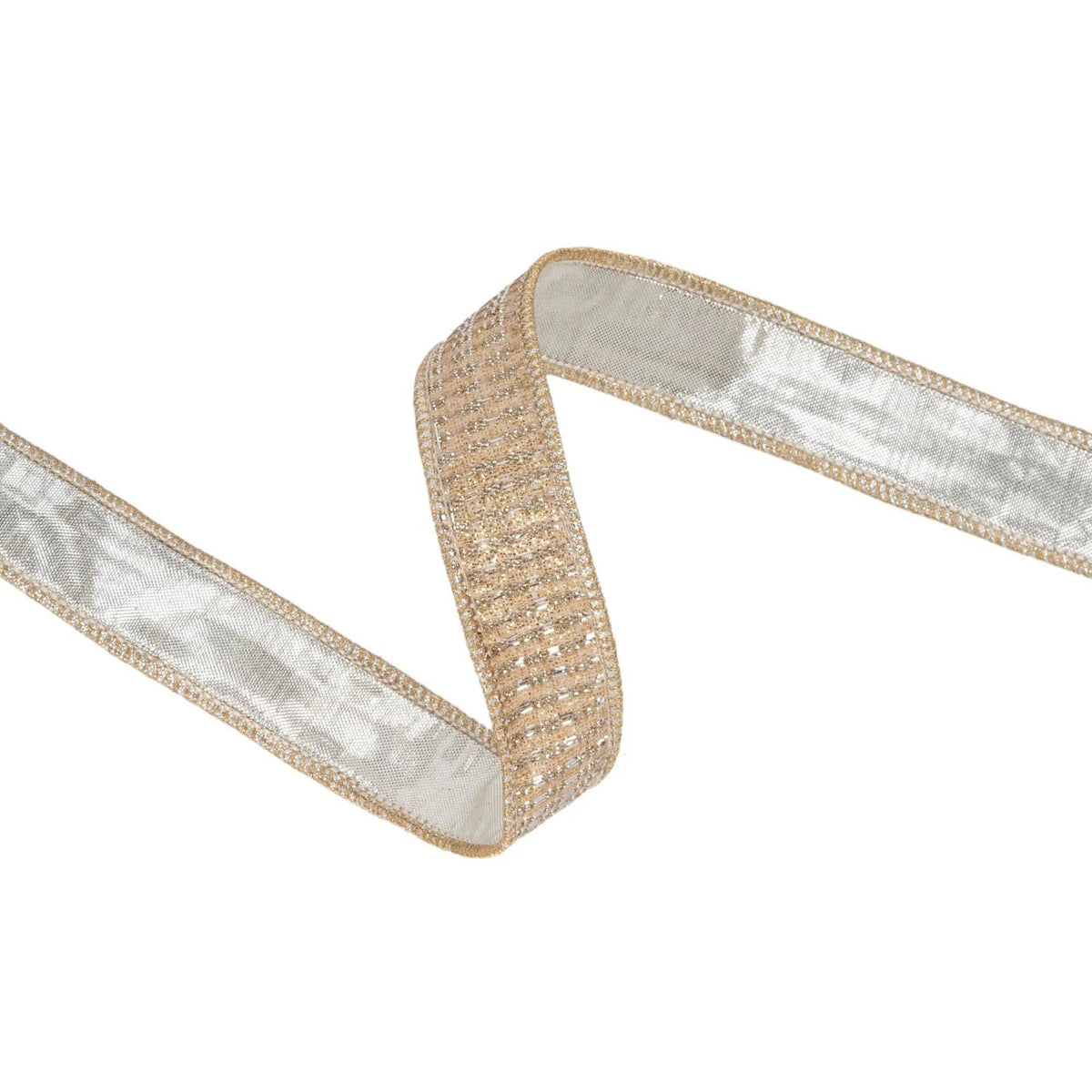 1" Gold and Champagne Striped Glitter Ribbon