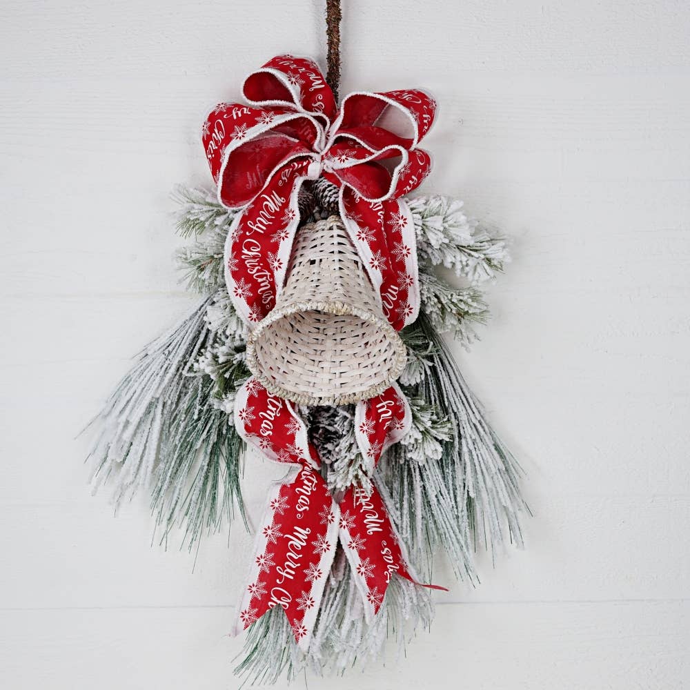 Wired Red Burlap w/fluffy snowflakes - The Sandy Santa