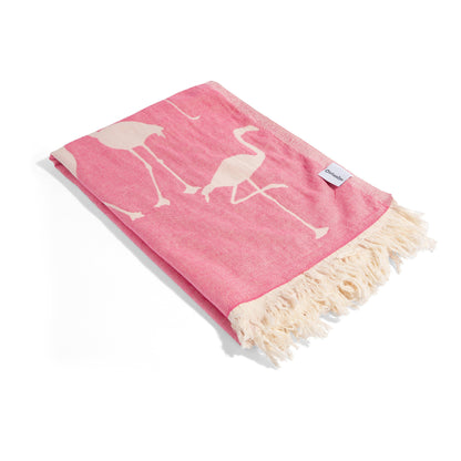 Flamingo Cotton Peshtemal Turkish Beach Towel, Pink - The Sandy Santa