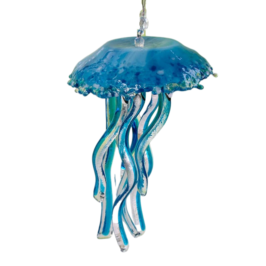 Jellyfish Ornament - Deep Aqua - The Sandy Santa