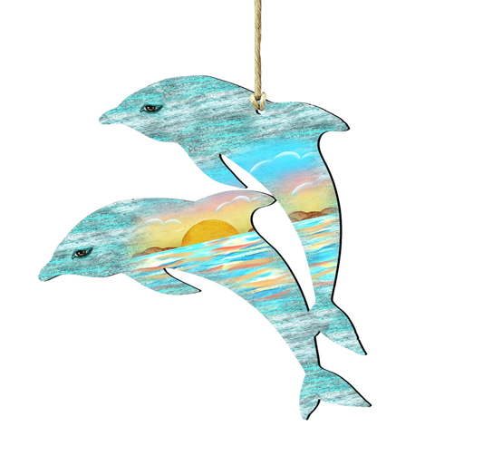 Dolphins Wooden Ornament - The Sandy Santa