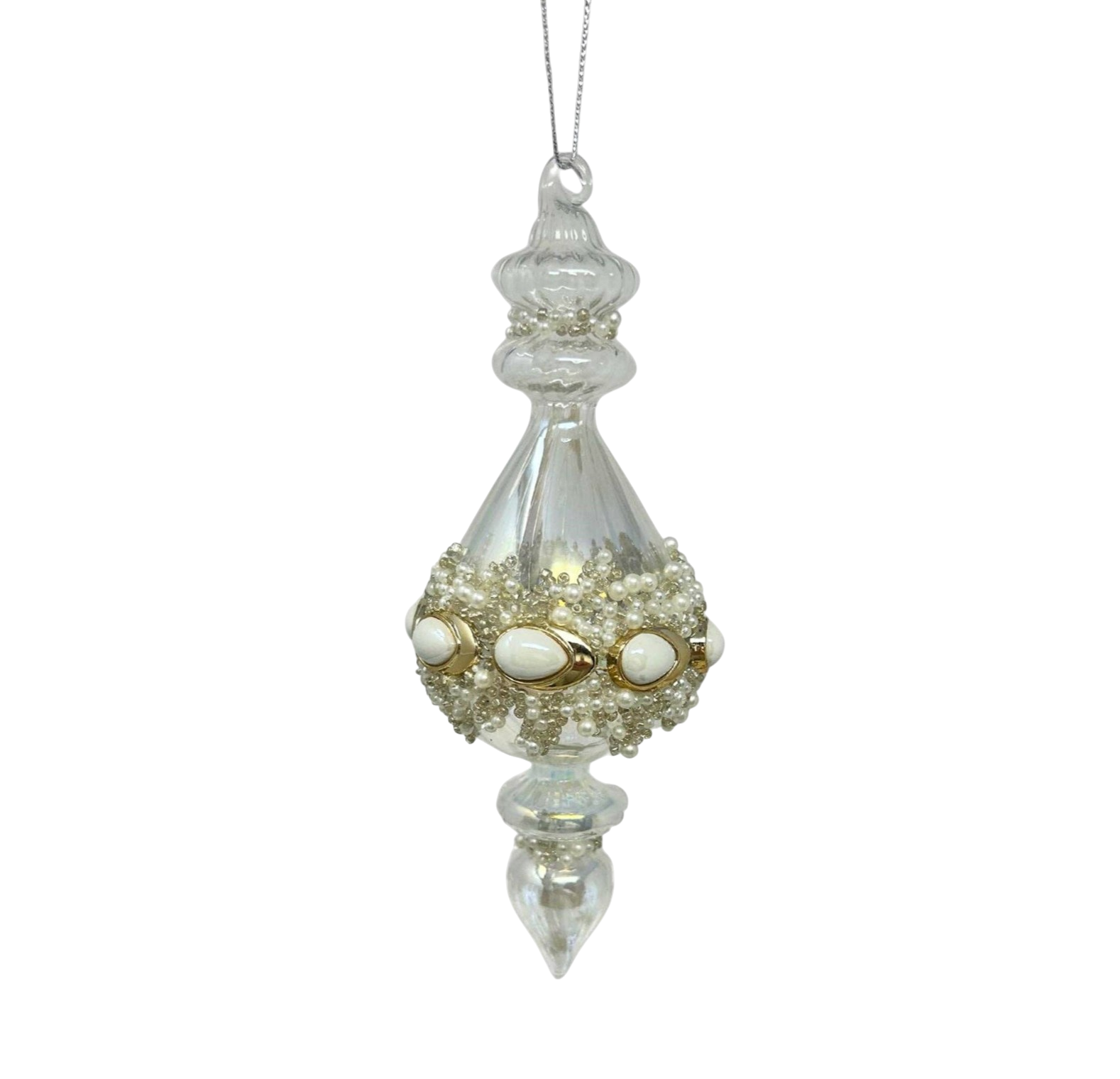 Clear Glass Pearl Bead Finial - The Sandy Santa