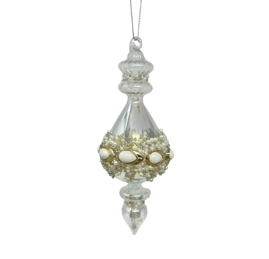 Clear Glass Pearl Bead Finial - The Sandy Santa