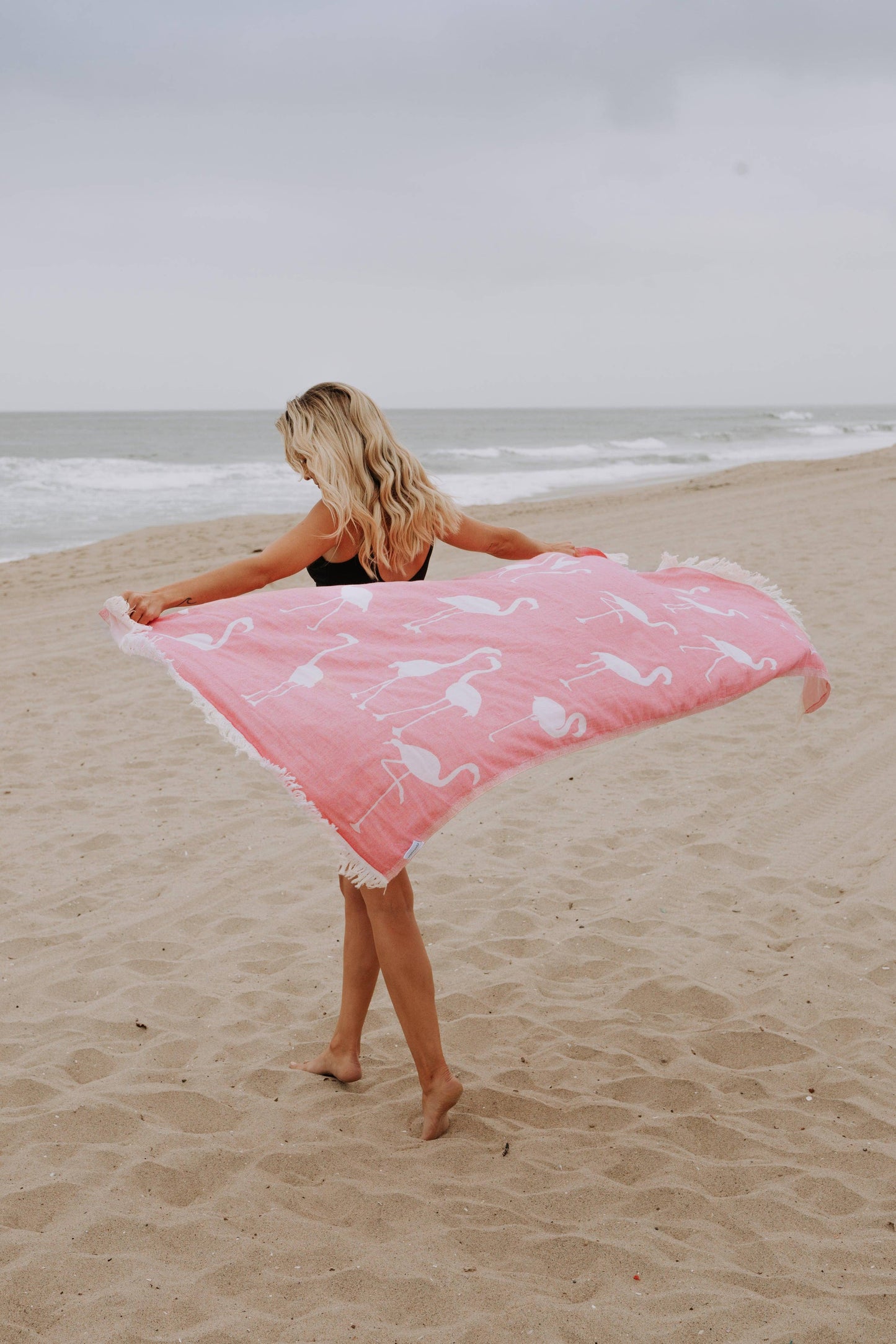Flamingo Cotton Peshtemal Turkish Beach Towel, Pink - The Sandy Santa