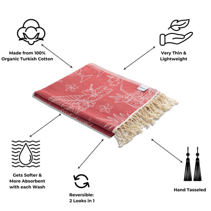 Tropical Drink Organic Cotton Turkish Beach Towel, Red - The Sandy Santa