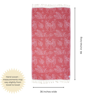 Tropical Drink Organic Cotton Turkish Beach Towel, Red - The Sandy Santa