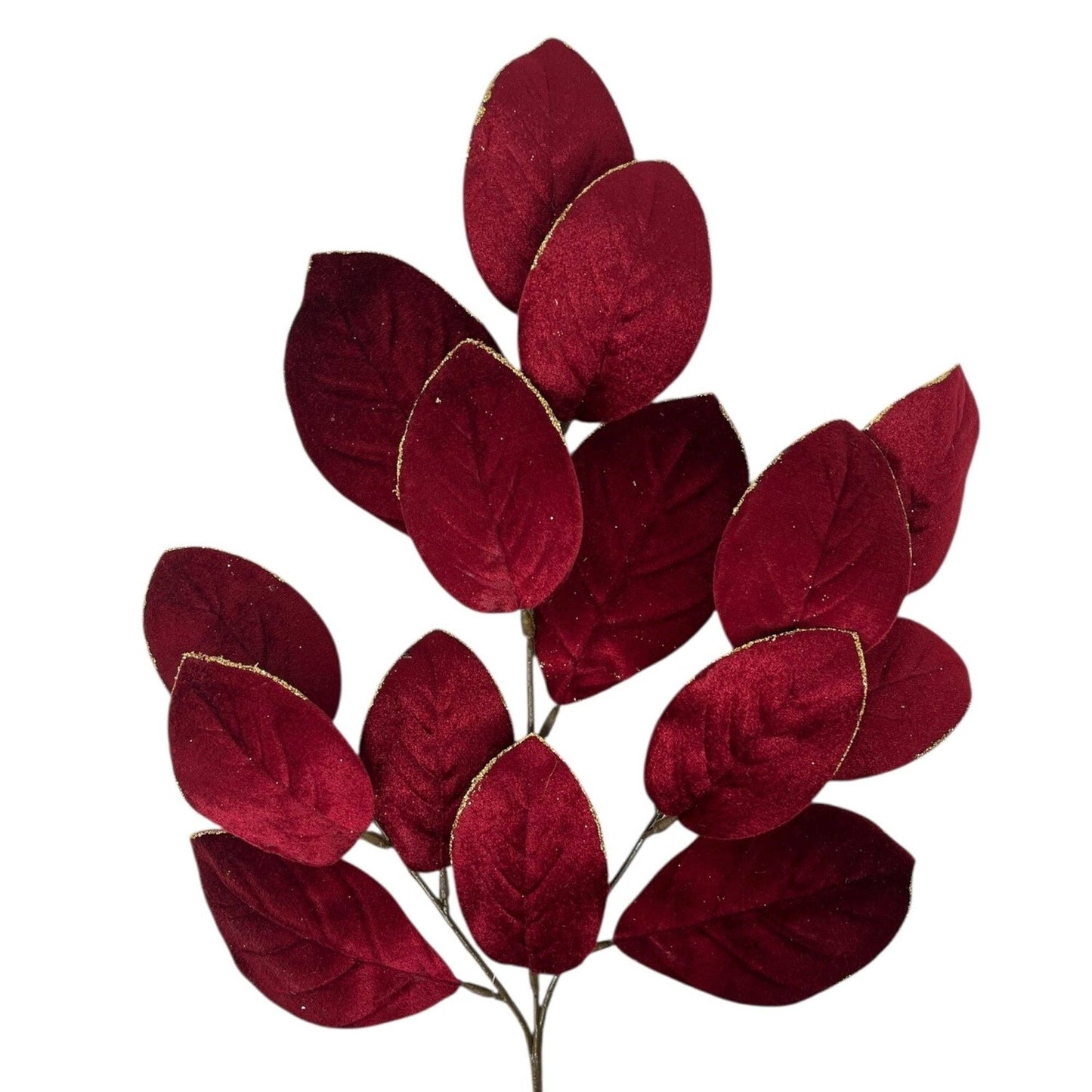 23" Deep Red Mini Velvet Magnolia Leaf Spray