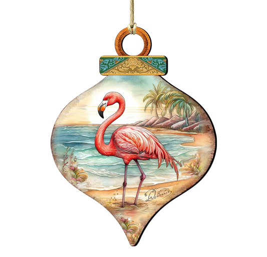 Flamingo Charm Wooden Ornament - The Sandy Santa