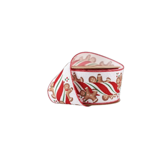 Gingerbread on Peppermint Stick Ribbon - The Sandy Santa