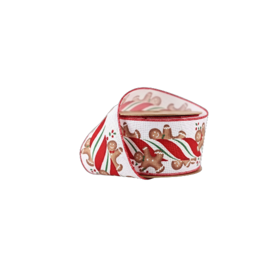 Gingerbread on Peppermint Stick Ribbon - The Sandy Santa