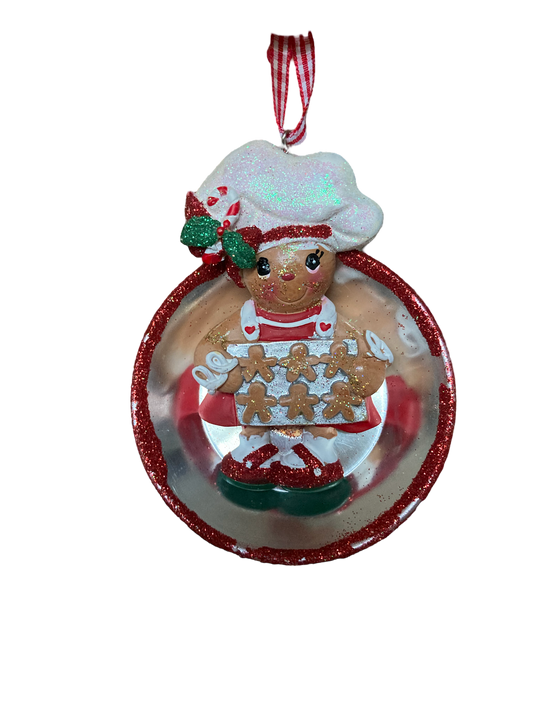 Resin Gingerbread Ornament, Pie Pan - The Sandy Santa