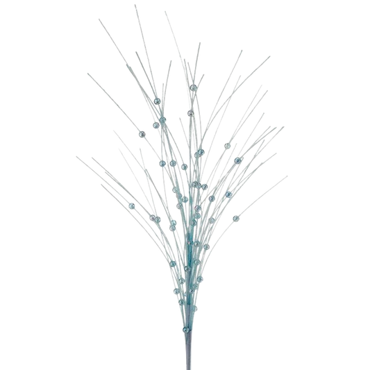 Glitter Grass w/Beads Spray - Ice Blue - The Sandy Santa