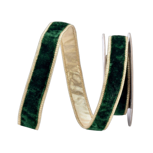 Emerald Velvet Ribbon w/ Gold Back - The Sandy Santa
