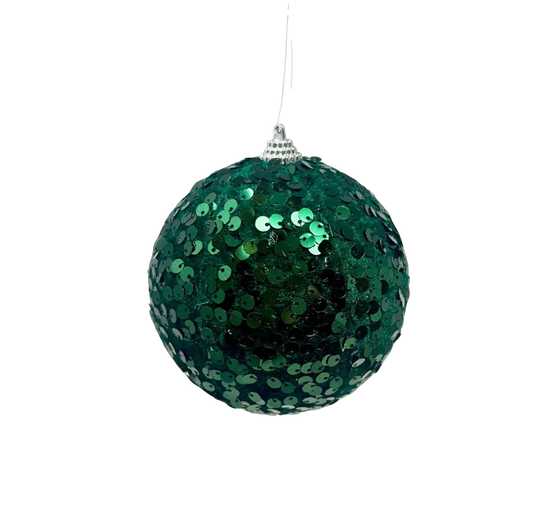Green Faux Velvet Sequin Ornament - The Sandy Santa