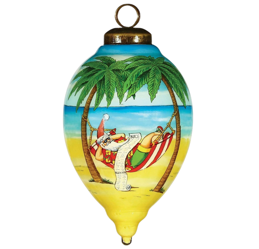 Santa in Paradise Glass Hanging Ornament - The Sandy Santa