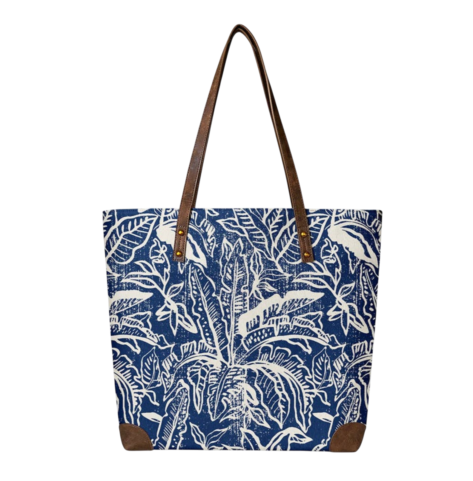 Lush Indigo Floral Canvas Tote - The Sandy Santa